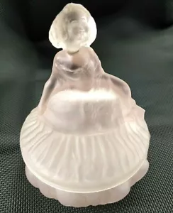 Toussant Glass Curtsy Girl Depression Pink Satin 1930s Powder Jar - Picture 1 of 12