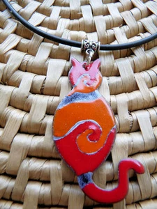 Ethno Schmuck Emaille Kupfer Anhänger Halskette Chile ROT - Bild 1 von 1