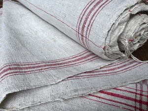 Handgewebtes  grobes Leinen für Handtücher rote Randstreifen  1160/48 cm um 1900 - Bild 1 von 6