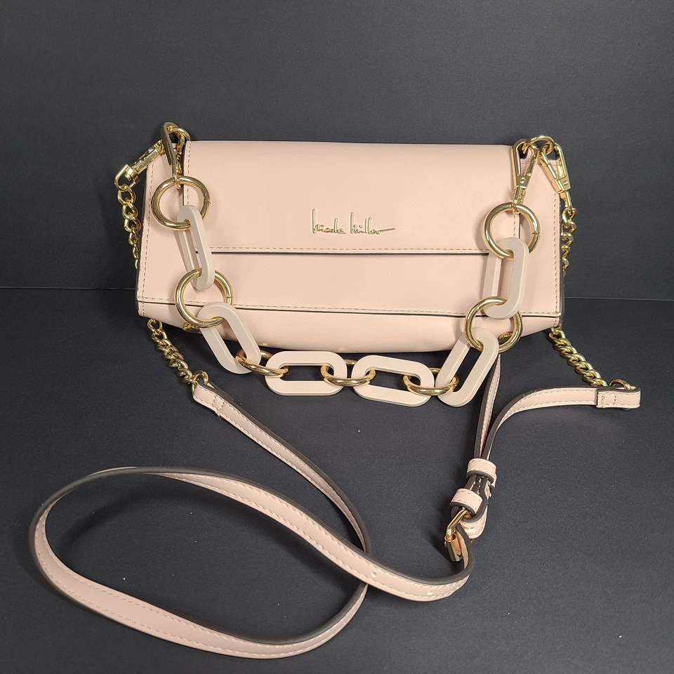Nicole Miller Baguette Long Shoulder Bag Crossbody Strap Purse Flap Closure Pink - Image 1 of 4