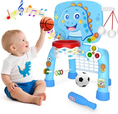Juguetes para niño de 1 año - Aro de baloncesto para niños pequeños y gol de fútbol y acto deportivo de béisbol Foto 1 de 4
