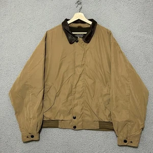 Vintage Eddie Bauer Bomber Jacket Men 2XL Beige Full Zip Snap Leather Collar - Picture 1 of 10