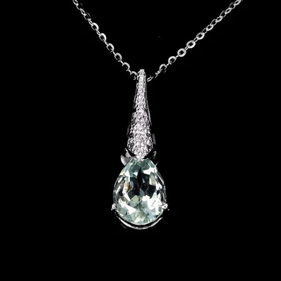 Collar de plata de ley 925 amatista verde pera 12x8 mm joyas de piedras preciosas 18 pulgadas Foto 1 de 4