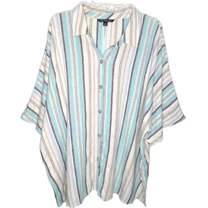 Leinenmischung Hemd mit Knopfleiste Damen Plus 3X bunte Streifen Relaxed Fit Freizeit Top - Bild 1 von 15