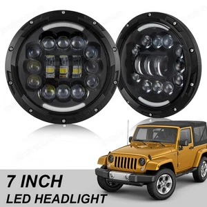 Pair 7" Inch Round LED Headlights Halo Angle Eyes For Jeep Wrangler JK LJ TJ CJ - Picture 1 of 18