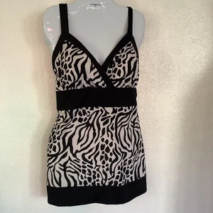 I.N.C Damen Y2K Babydoll Tank Top Größe XL Schwarz Tropical Preppy Gothic - Bild 1 von 12