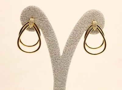 ORECCHINI ARGENTO DORATI DOPPI CERCHI SCALARE ZIRCONI BIANCHI MM 21X31 EXPLOIT - Immagine 1 di 4