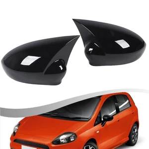 Left Right Exterior Mirror Covers for Fiat Punto 2005 2018 Gloss Black ABS - Picture 1 of 9