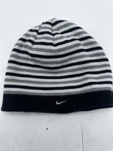 Nike Beanie Mütze wendbar schwarz und grau gestreift Swoosh Logo - Bild 1 von 10