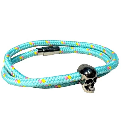 Pulseira da Amizade ALEXANDER MCQUEEN Feminina Berloque de Caveira Cordão Envoltório Azul - Imagem 1 de 3