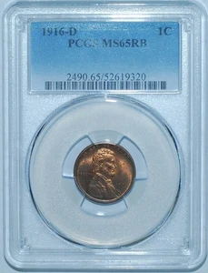 1916 D PCGS MS65RB Red and Brown Lincoln Wheat Cent - Picture 1 of 2