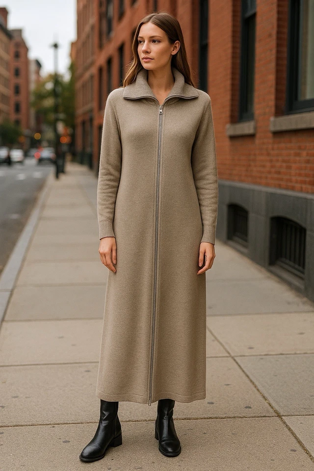 H&M первоклассный 100% шерсти мериноса молнии свитер платье длинный пиджак серо-коричневый маленький - Изображение 1 из 4