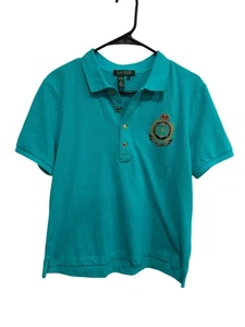 Lauren Ralph Lauren Short Sleeve Polo Shirt Sz Large Embroidered Crest Turquoise - Picture 1 of 10