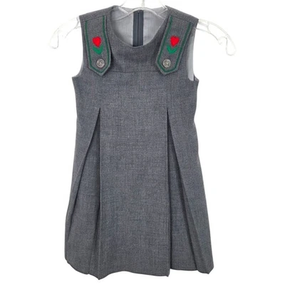 Vestido Corazón Lana Florence Eiseman Vintage RARO Niñas 6 Rojo Verde Gris Sin Mangas Foto 1 de 4