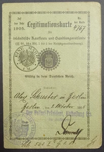 German Empire 1905 Legitimationskarte Merchant License Berlin Prussia - Picture 1 of 3
