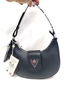 VALENTINO ORLANDI CRESCENT Black SHOULDER Crossbody BAG + COIN PURSE MSRP $240 - Picture 1 of 13