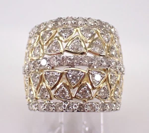 Anillo de aniversario de diamantes de oro amarillo banda ancha de cigarros de varias filas - Imagen 1 de 7
