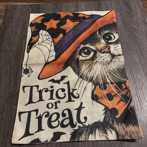 Witchy Cat Garden Flag Halloween Kitten Trick Or Treat Wizard Kitty Double Sided - Picture 1 of 4