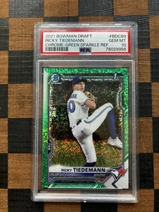 Ricky Tiedemann Bowman 1er Draft 2021 #BDC89 Green Sparkle Refractor/99 PSA 10 - Imagen 1 de 2