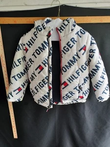 Tommy Hilfiger Puffer Jacket Kids White Zip Logo Bomber Coat sz 5/6 Gorgeous  - Picture 1 of 7