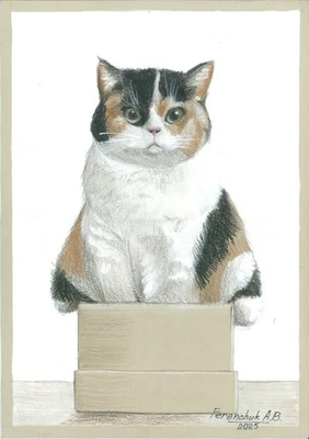 原版绘画 A4 69FA 艺术品水粉彩色铅笔猫 — 第 1/3 张图片