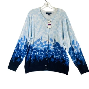 Cárdigan Suéter Karen Scott Mujer XXL Azul Floral Cottagecore Manga Larga - Imagen 1 de 11