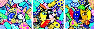 Cat PAINTING 3 Cats SEE, SPEAK, HEAR NO EVIL UNIQUE Paintings TRIO Contemporary - Picture 1 of 7