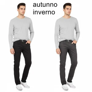 Pantaloni Jeans Uomo Slim Fit Elasticizzati 5 tasche Caldo Cotone Invernali neri - Foto 1 di 28