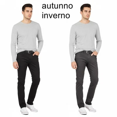 Pantaloni Jeans Uomo Slim Fit Elasticizzati 5 tasche Caldo Cotone Invernali neri - Immagine 1 di 4
