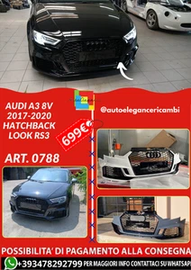 💕ART. 0788 PARAURTI ANTERIORE AUDI A3 8V 2017-2020 HATCHBACK LOOK RS3💕 - Foto 1 di 7