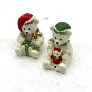 Osos de peluche Lenox Holiday saleros y pimenteros porcelana navideña detalles dorados - Imagen 1 de 6