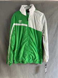 Umbro Jacket Mens S White Green Full Zip Windbreaker Lined Warm Up Coat - Picture 1 of 7