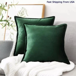 Bedsure Throw Pillow Covers Set of 2 Sofa Velvet Cases 18x18 inch Dark Green - Picture 1 of 6
