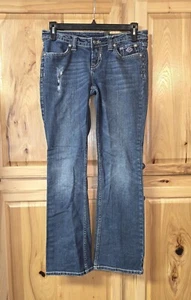 Harley Davidson Womens Jeans Sz 8 Genuine Motor Clothes Blue Bootcut Embroidered - Picture 1 of 11