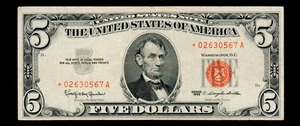 ⭐️$5 1963 Red Seal United States Note STAR Free Shipping (#182) - Picture 1 of 2