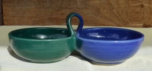 Colorado River Pottery 6 oz Each Side Salsa Bowl Loop Handle Blue Green Yuma AZ - Picture 1 of 13