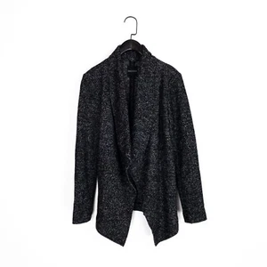 Decjuba Black Grey Marl Thin Knit Waterfall Wool Blend Cardigan Jacket - Size 10 - Picture 1 of 20