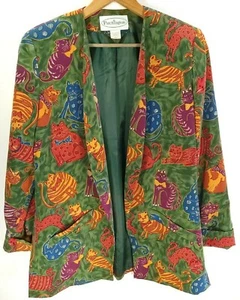 Chaqueta Blazer Patchington De Colección Para Mujer Pequeña Multicolor Caprichosa Estampado de Gato - Imagen 1 de 10