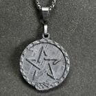 Natural  Muonionalusta meteorite carved  Star Pentagram Pentacle Necklace