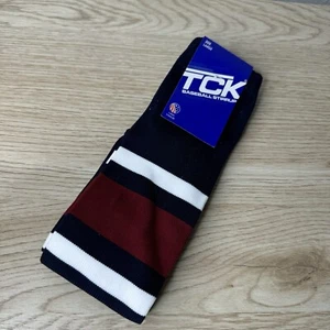 NWT TCK Baseball Stirrup Socks Navy with White and Red / Maroon Stripes Size L - Picture 1 of 3