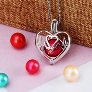 Eleganter 925 Sterling Silber Puls Perle Käfig Herz Anhänger Halskette + Perle - Bild 1 von 5