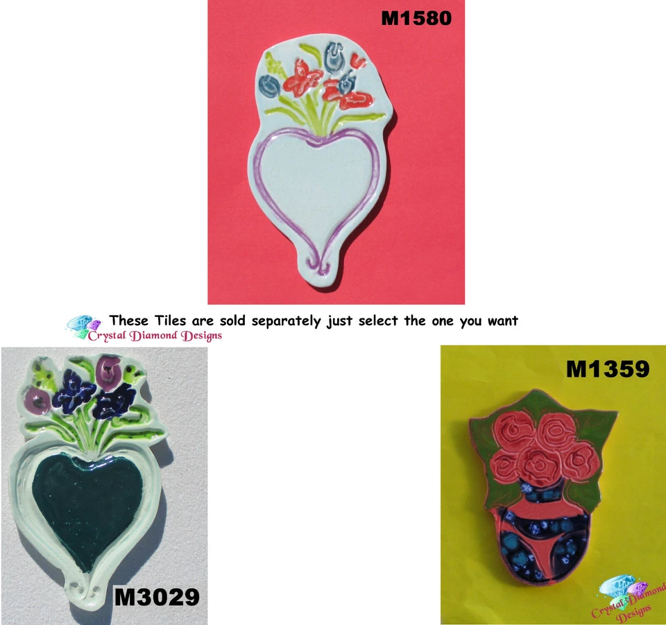 HEART BOUQUET/BOUQUET -  HANDMADE, CERAMIC MOSAIC TILES ( Pick you Group) #1 - Image 1 of 1