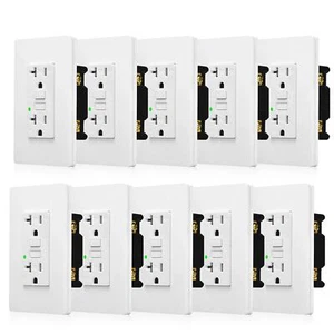 10PK 20AMP GFCI GFI Safety Outlet Receptacle w/ Wall Plate LED Indicator TR WR - Picture 1 of 13