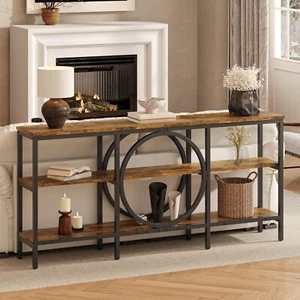 Long Narrow Retro Entryway Table with Storage, Wood Metal Sofa Console Table 66" - Picture 1 of 12