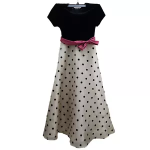 Bonnie Jean Girls Dress Sz 8 White Black Velvet Polka Dot Gown Bow - Picture 1 of 6