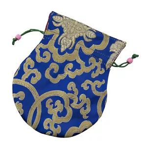 Pochette tibétaine pour mala rosaire tissu brocart bourse à bijoux bleu # 9187 - Picture 1 of 1