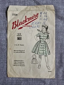 Vintage 1950s Blackmore 7759 Girls Dress Sewing Pattern Age 5 To 6 - Picture 1 of 3