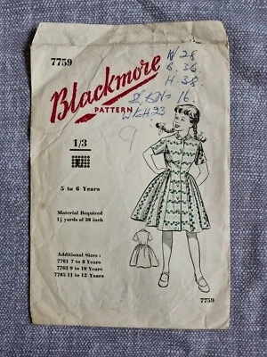 Vintage 1950s Blackmore 7759 Girls Dress Sewing Pattern Age 5 To 6 - Image 1 of 3