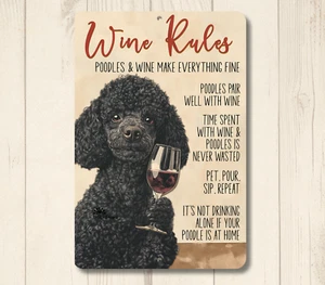 Poodle Wine Rules Sign bar metal tin black funny handmade dog decor wall art - Picture 1 of 6
