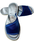 Vintage Satin Blue White Slip on Peep Toe Bedroom House Slipper Size S 5-6 NOS
